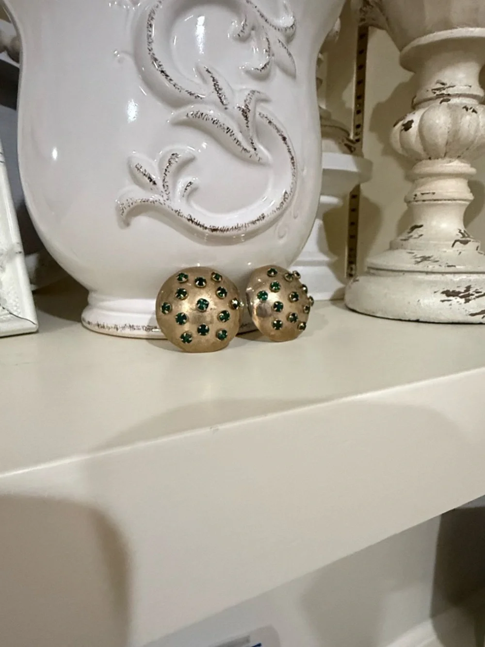 Vintage Gold and Emerald Clip on Dome Earrings